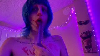 Becky has some deepthroat dildo fun