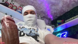 Masked man milks the cum out of his cock (LOTS OF CUM)