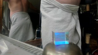 relaxing with a towel