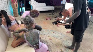 Anuskatzz tattooed woman amateur cuckold threesome. Morea Black fucked fisted behind the scenes pov