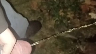 Sean takes a night outdoor piss