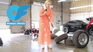 MY SLUTTY BLONDE STEP SIS Sweeps The Floors In Transparent Dress