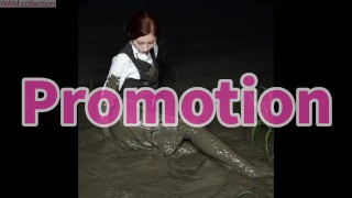 Japanese office lady playing in the mud, very messy