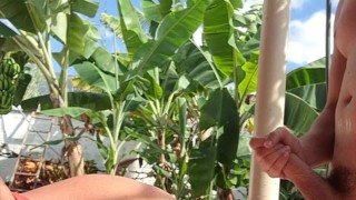 Hot outdoors with hot cum load over simon body