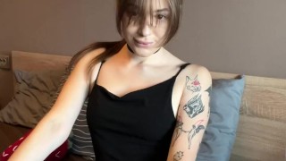 Beautiful bitch in dark lingerie shows her breasts💕