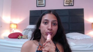 Hot girl makes video sucking dildo