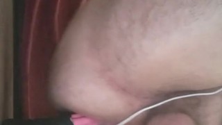 Chubby boy bottoms out on horse cock with vibrator inside him