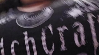 Goth teen rubs her pussy in a public bathroom🖤