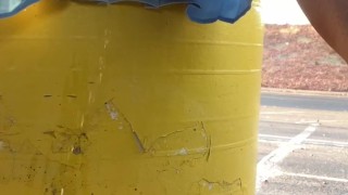 public upskirt pussy flashing and pissing while cars drive by