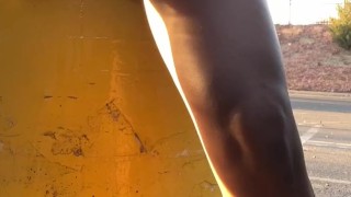 public upskirt pussy flashing and pissing while cars drive by