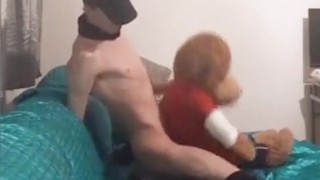 Baldy Twig fucking his teddy bear rough and moans while having orgasm