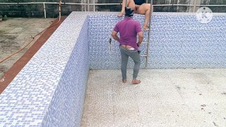 Swiming pool in the love marriage couple sex