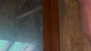Bottom pissing with dildo inside
