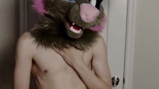Furry wolf feeling himself up and sniffing his own feet