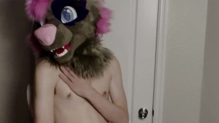 Furry wolf feeling himself up and sniffing his own feet
