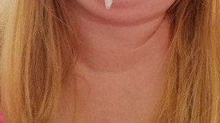 Woman Salivating Excessively on Her Panties, Close-Up