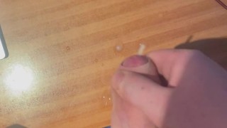 Finishing on the mangers desk 😉 should I make him lick it up next time 😈