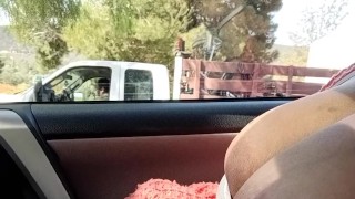Flashing big tits in public