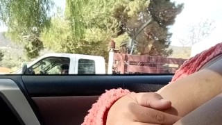 Flashing big tits in public