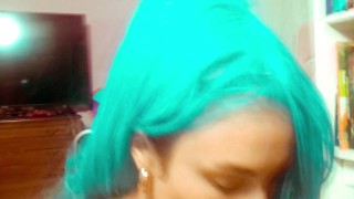 Ariel Ortiz has a date with her lover, so she puts on her favorite blue wig and sexy dress