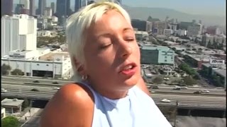 Platinum blonde babe gets her pierced pussy licked and banged