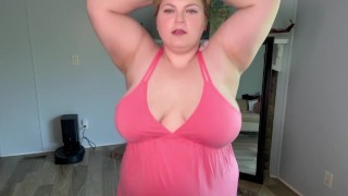 Busty Blonde Tries On Thin Pink Summer Sleepwear (Deleted from YouTube)