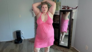 Busty Blonde Tries On Thin Pink Summer Sleepwear (Deleted from YouTube)