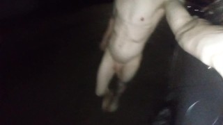 Nude walk in public and cum