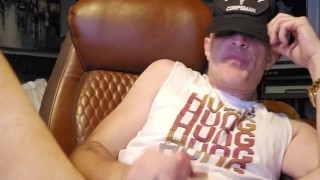 Justa9er Cumming on desk 9 incher white cock