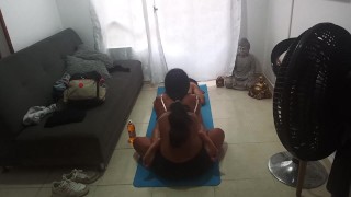 I massage my girlfriend in her stepfather's living room