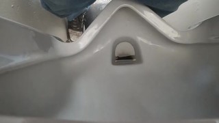 Beat it in a public bathroom, huge cumshot