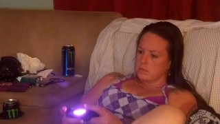 Filming up pretty girl's purple mini skirt while she is playing video games (panty tease)