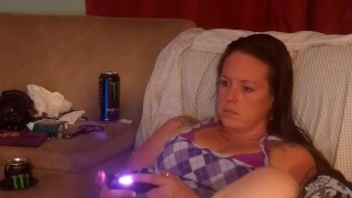 Filming up pretty girl's purple mini skirt while she is playing video games (panty tease)