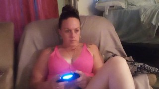 Caught filming up friends mini dress to see her black panties while she playing video games (part 1)