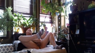 CUM ON FACE! Bear jerks off for you with cum on his face while roommate films!