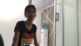 Little stepsister finds me masturbating in the living room and lets me cum on her face - hd porn