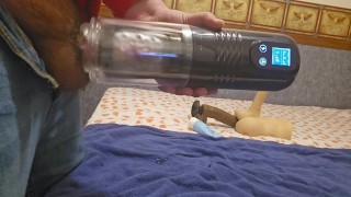 Huge Load Sprays Across Bed with Jerk Off Machine