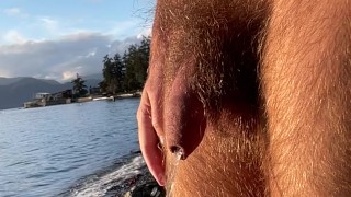 Hairy bro peeing in nature
