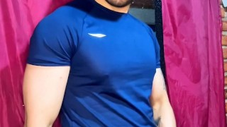 Young muscular man comes home from the gym and starts masturbating his thick cock