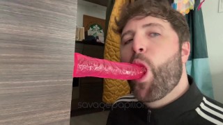 SavagePapillon Blue Eyed Stud Sucking Pink Dildo - Simulated Blowjob