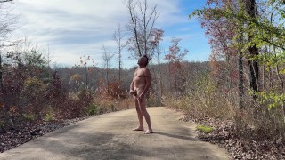 Jacking off on a mountain access road in broad daylight