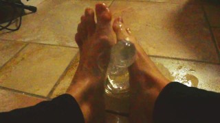 Ariel Ortiz gives a good footjob to her largest transparent dildo