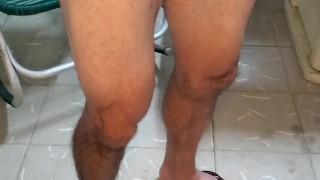 Hot straight guy Klaus Joe masturbating in flip flops cums intensely