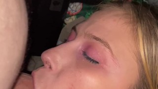 Sucking and choking on dick on the bathroom floor