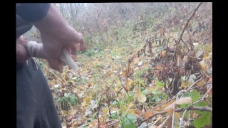 Jerk off in used condoms with strange sperm in forest 4
