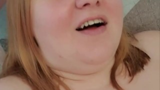 A fat girl shows her face, moans from the vibrations and thanks Ben