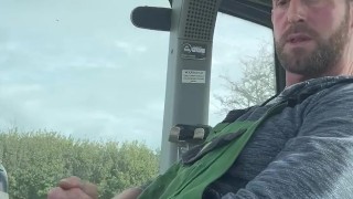 Horny farmer wanking on his tractor