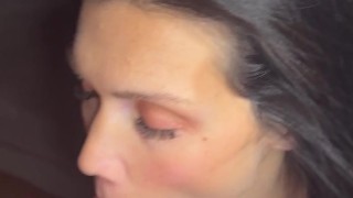 Hot wife sucks off husband and swallows his cum after a night out with her friends