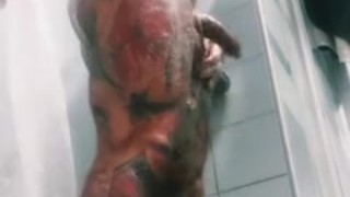 In the shower with a huge, tattooed bodybuilder. porn star Rob Diesel