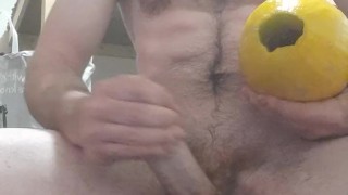 Horny teen fucks honey dew melon and made the hole way to small haha